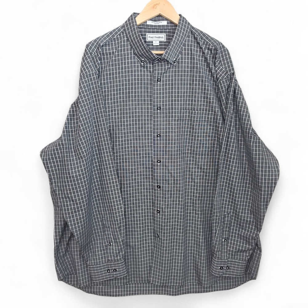 Paul Fredrick Dress Shirt Mens 3XLT Big Tall Black Button Down Non Iron Cotton
